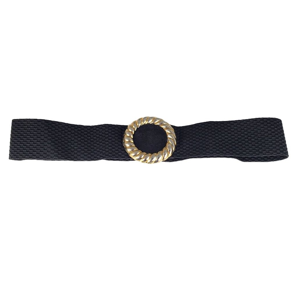 Vintage Women's Gold Buckle Black Stretchy Belt